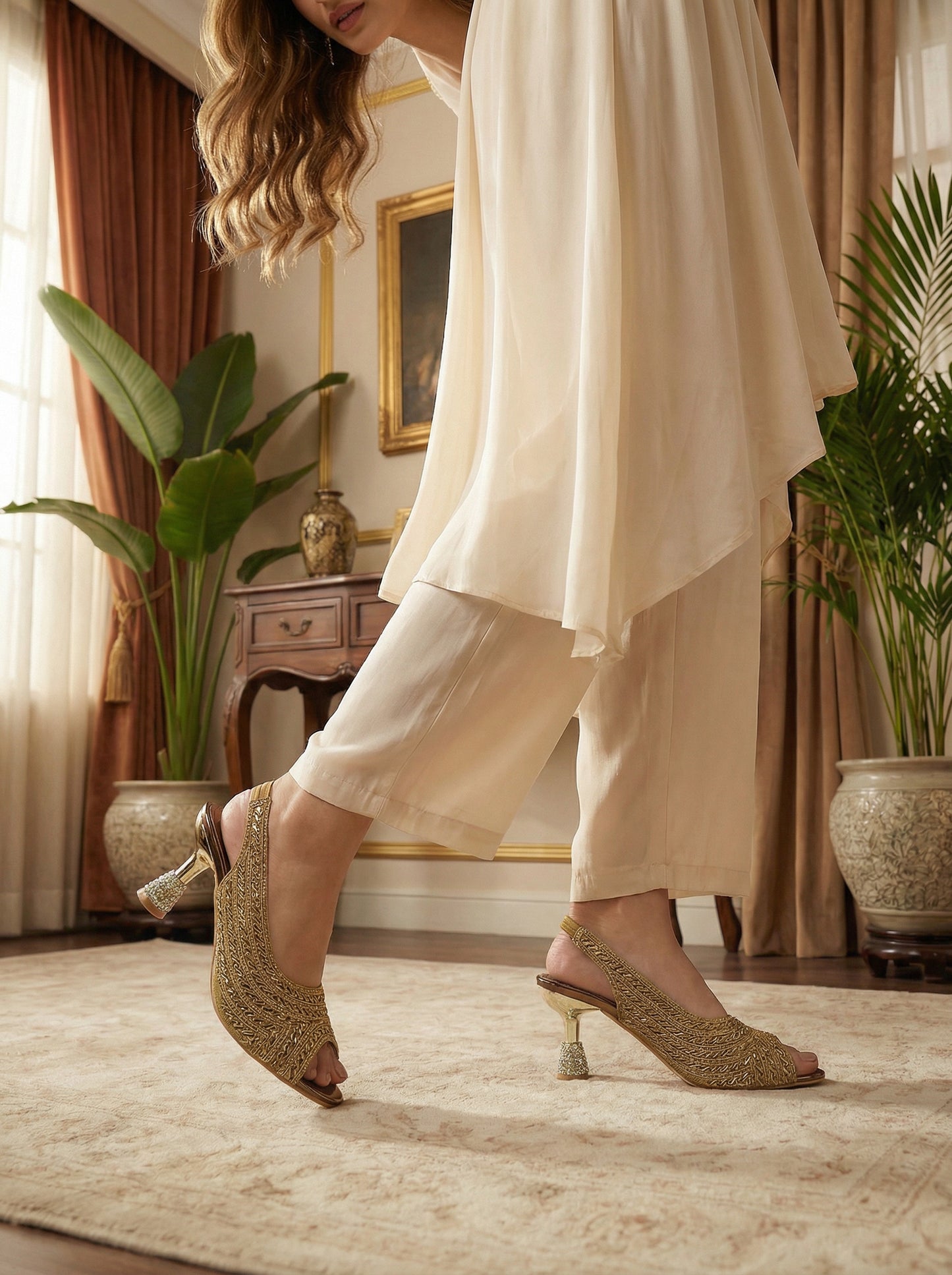 Ethnic Peep Toe Heels