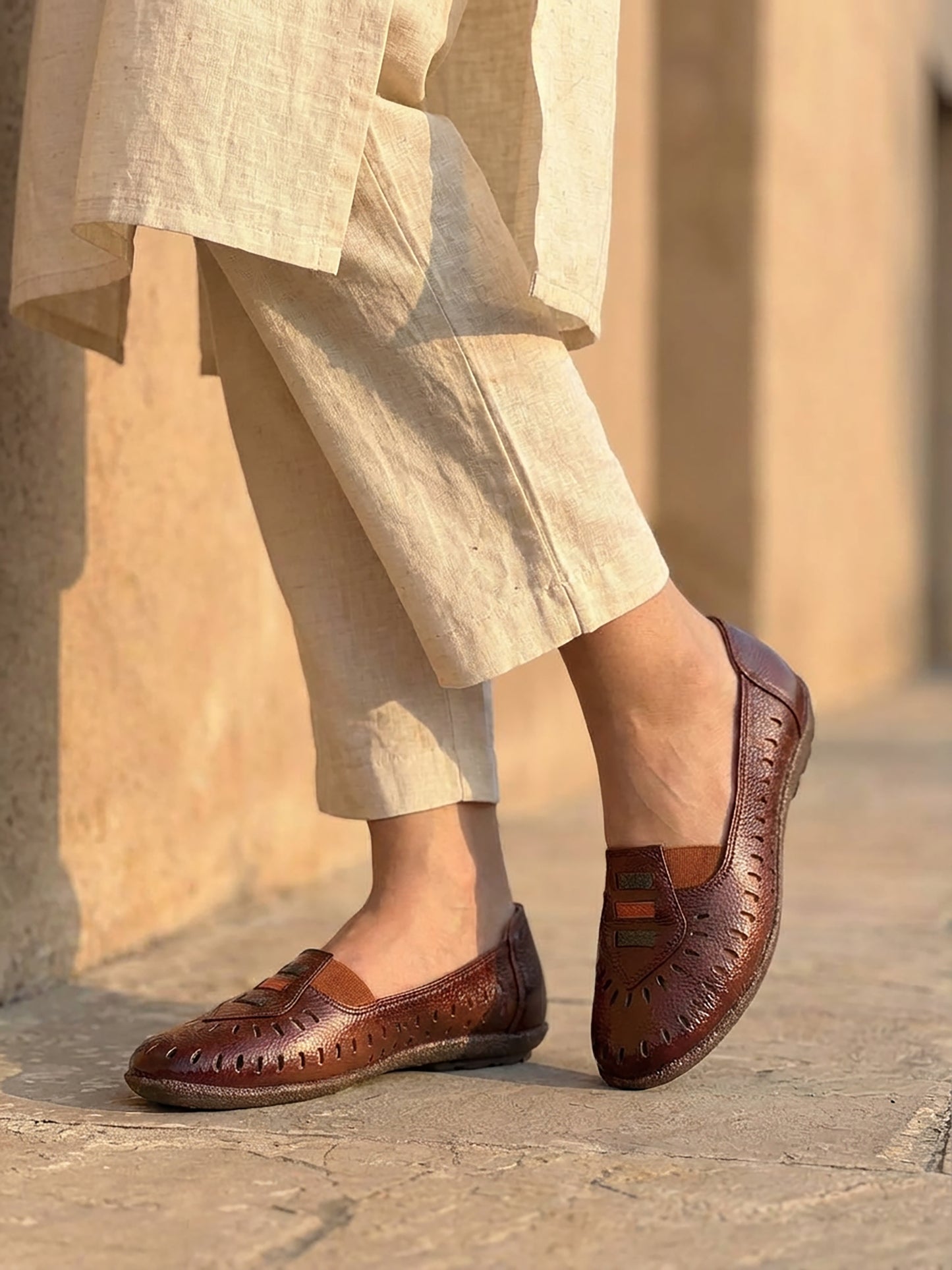 Brown Leather Flat Heel
