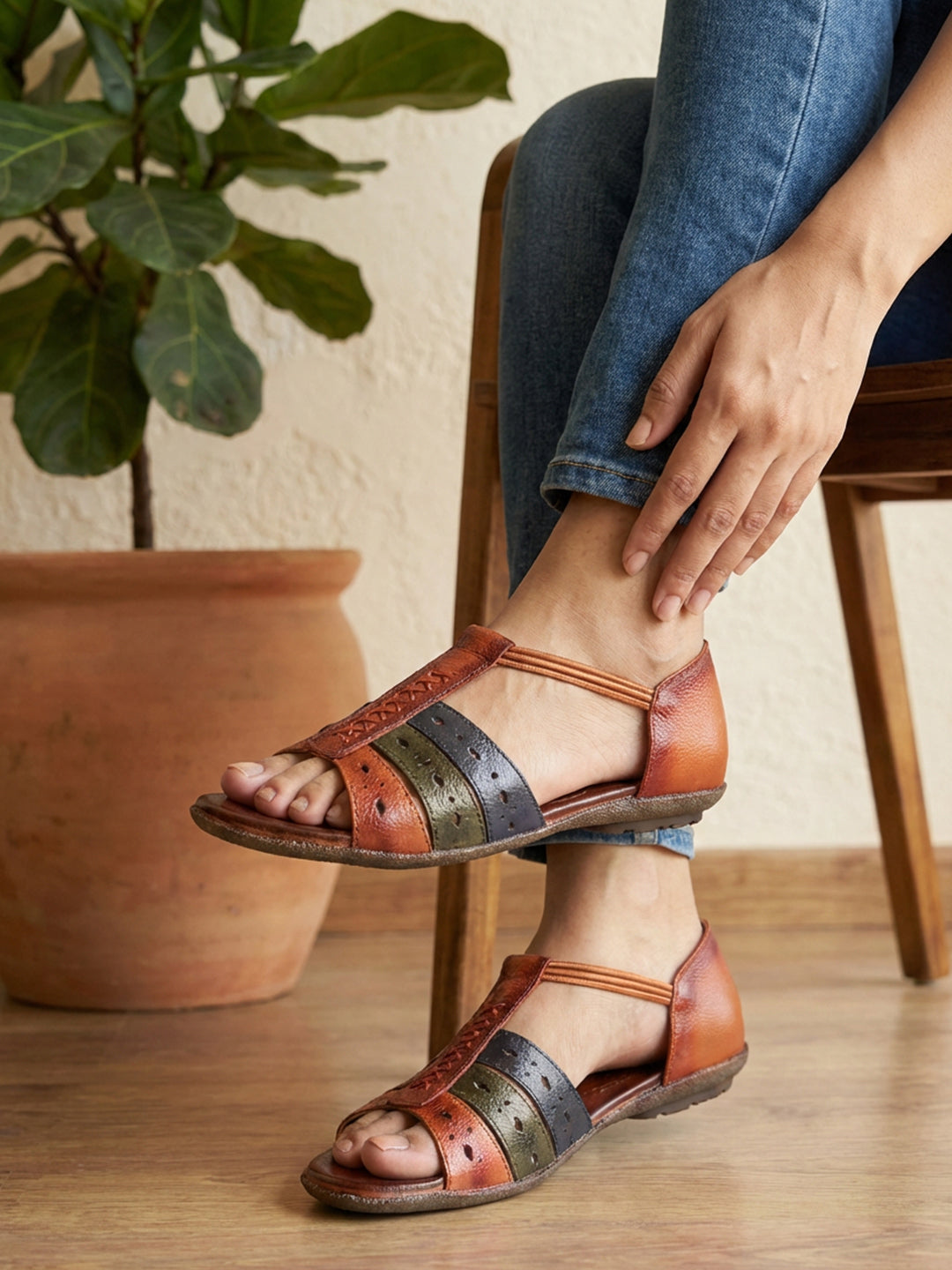 Tan Leather Flat Heel