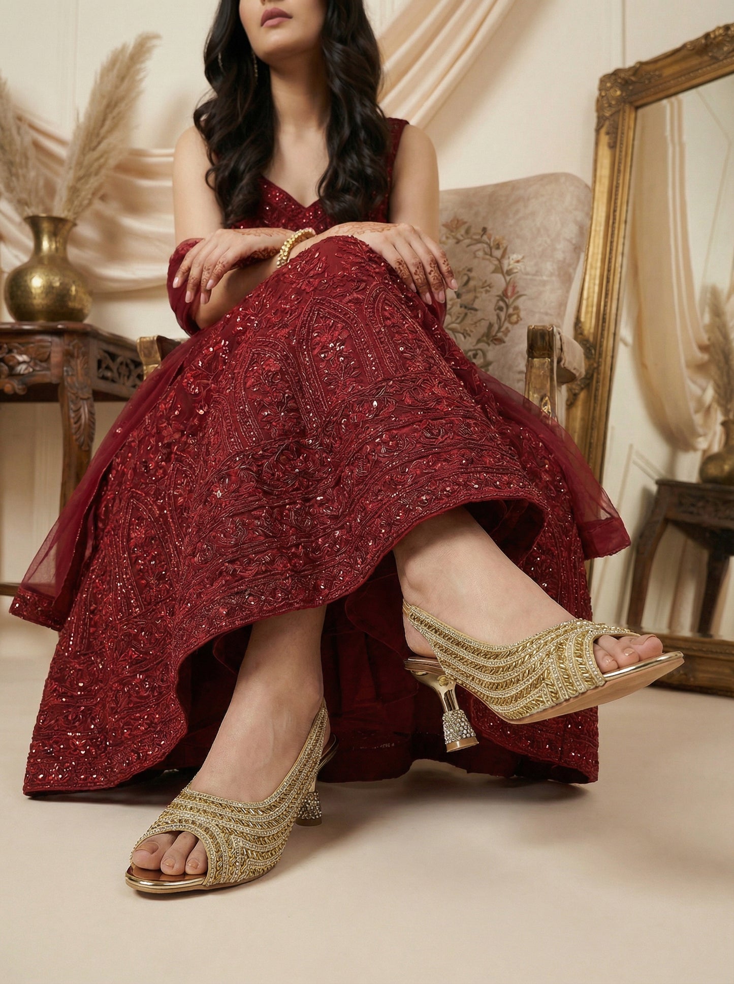 Ethnic Peep Toe Heels