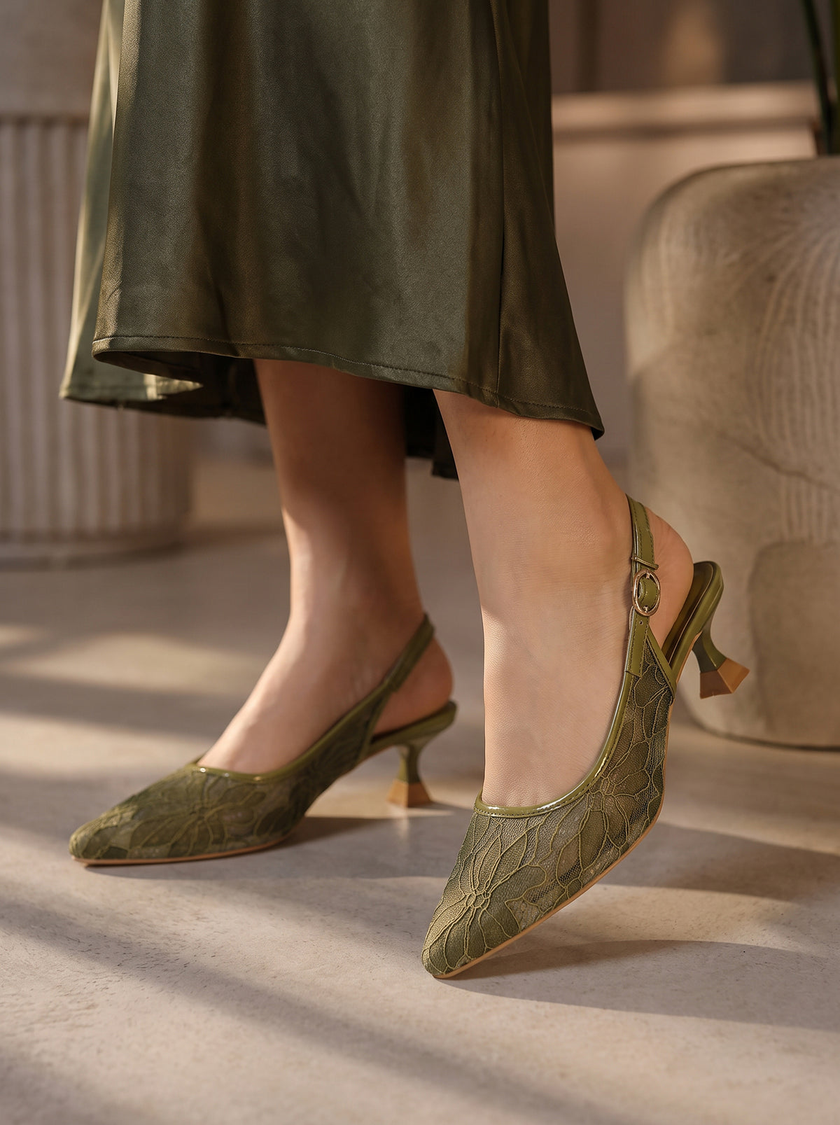 Net Upper Slingback Heels