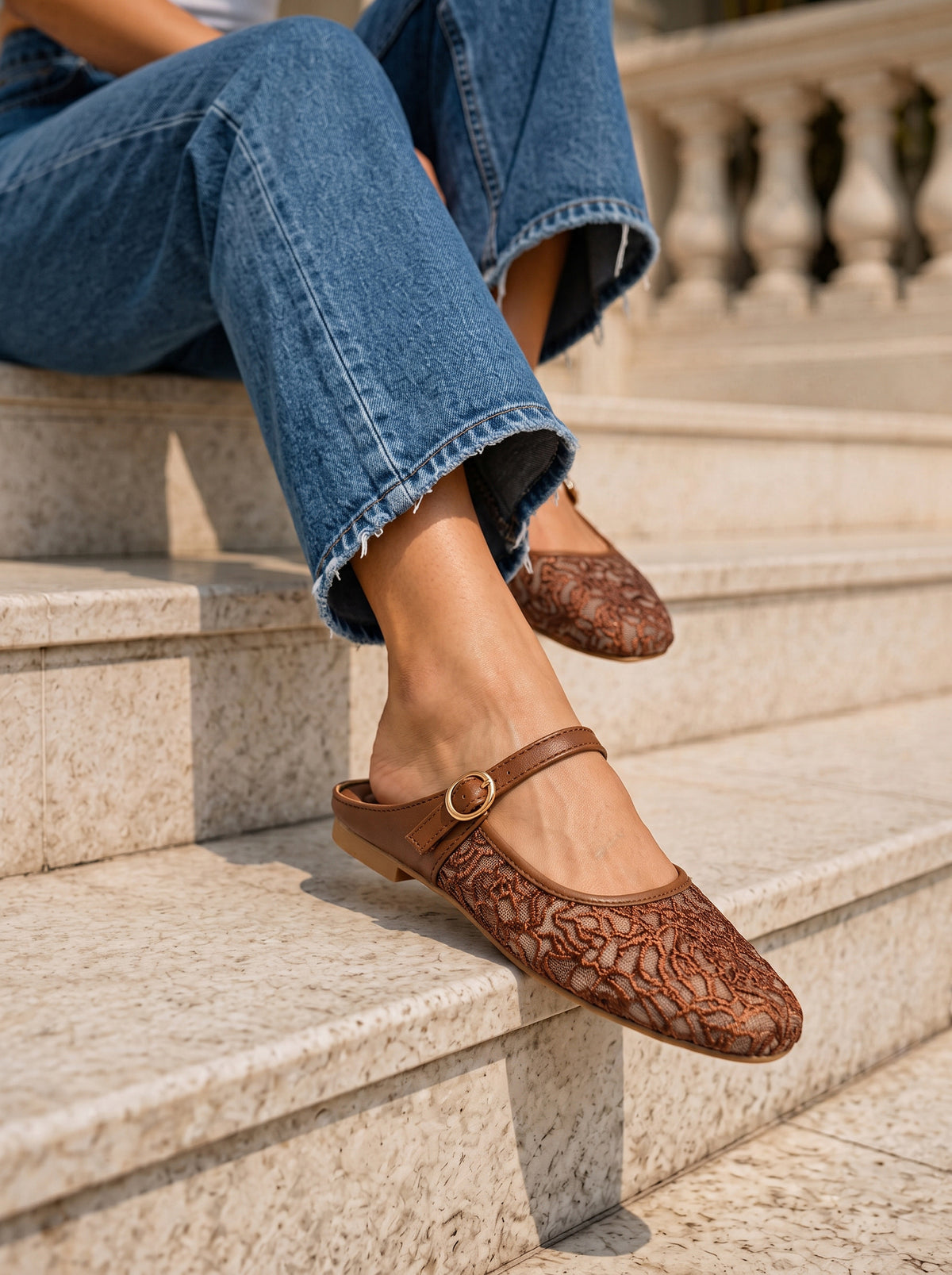Patterned Slip on Mules