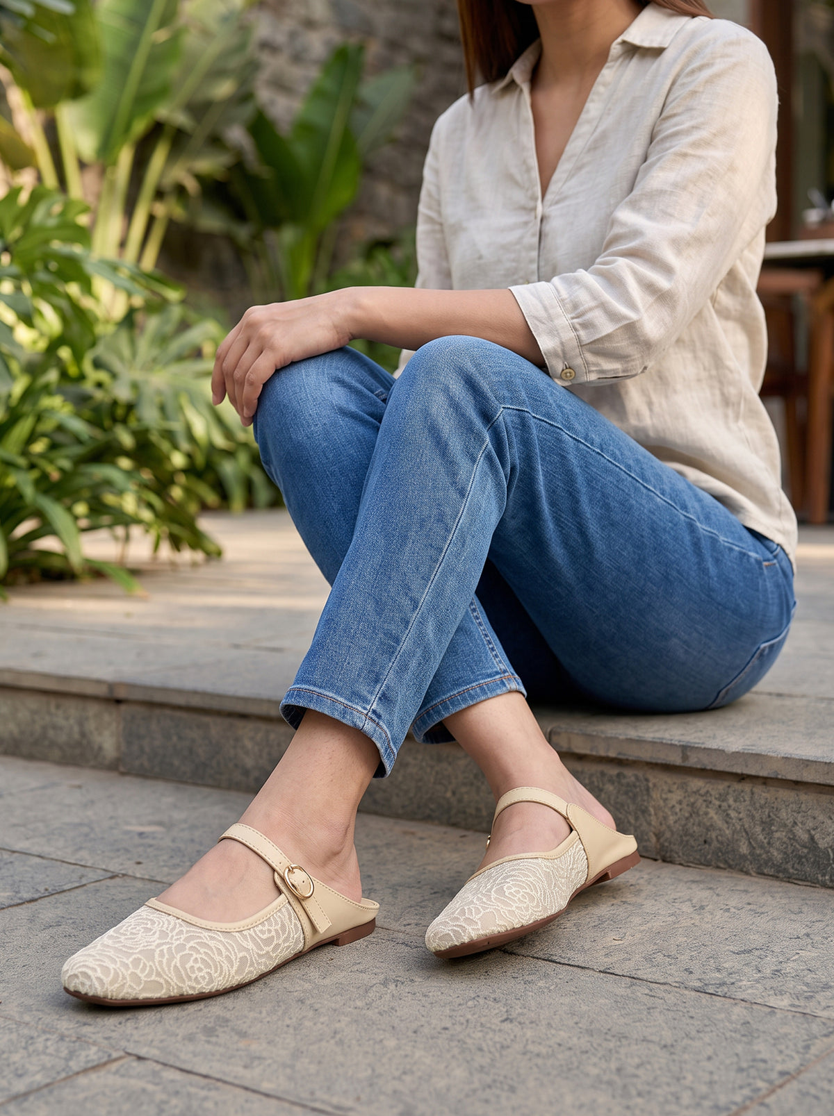 Patterned Slip on Mules