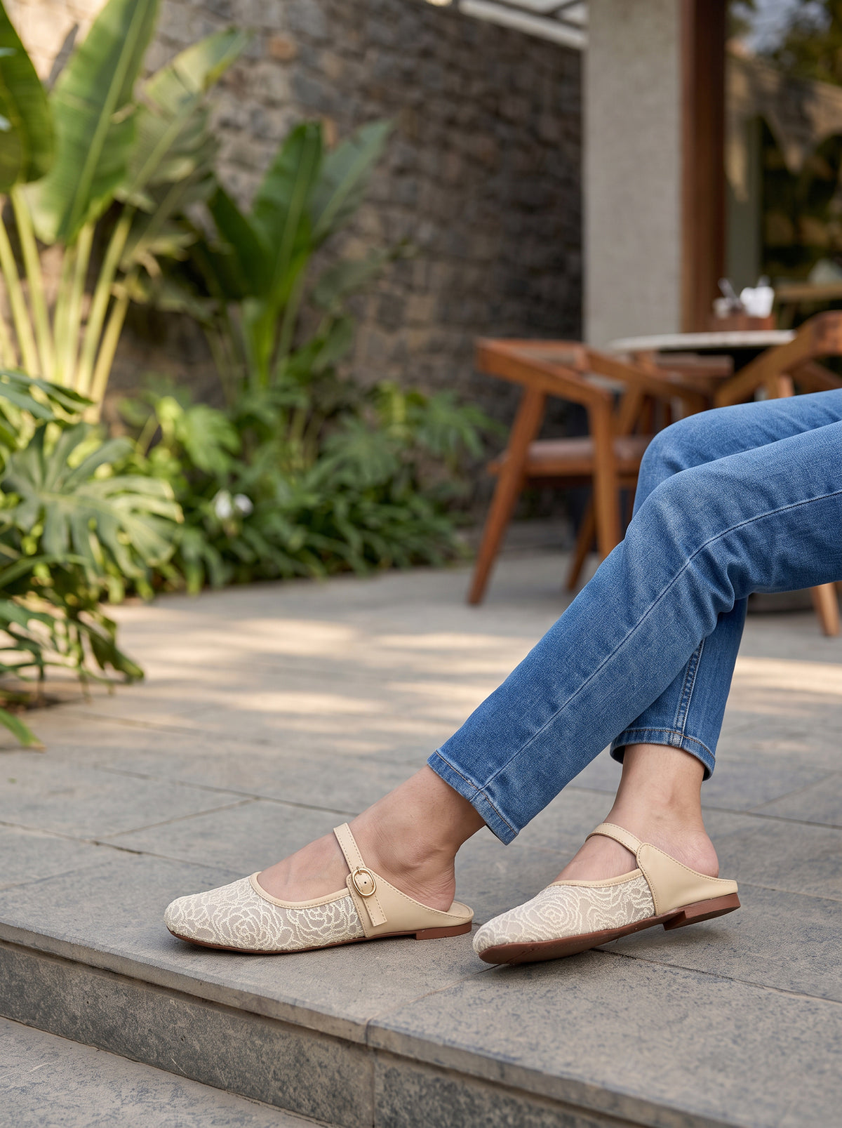 Patterned Slip on Mules