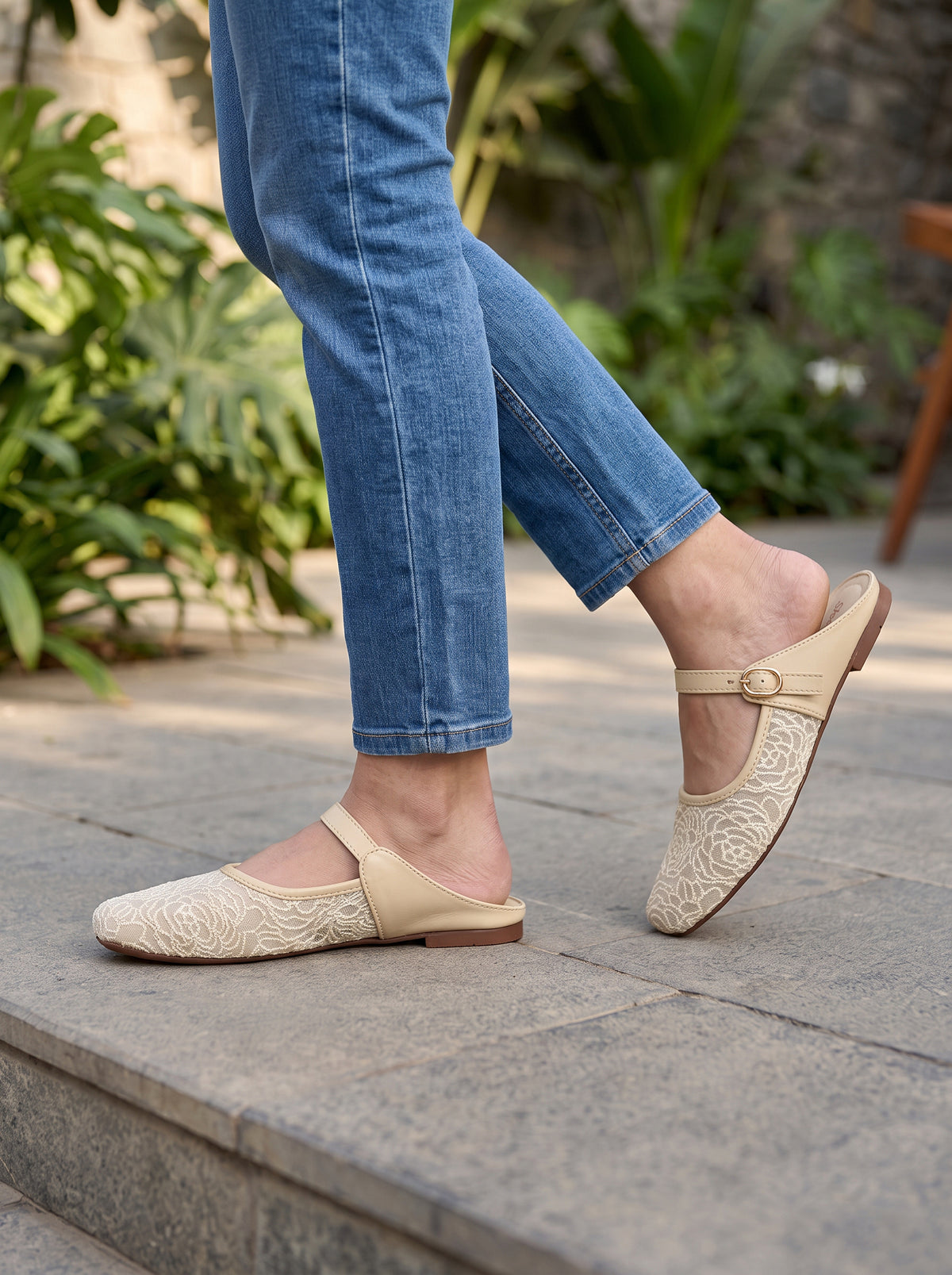 Patterned Slip on Mules