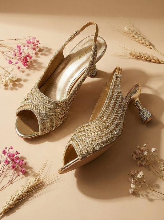 Ethnic Peep Toe Heels