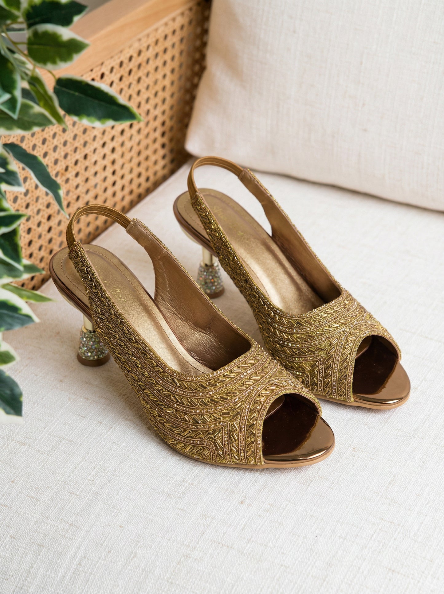 Ethnic Peep Toe Heels