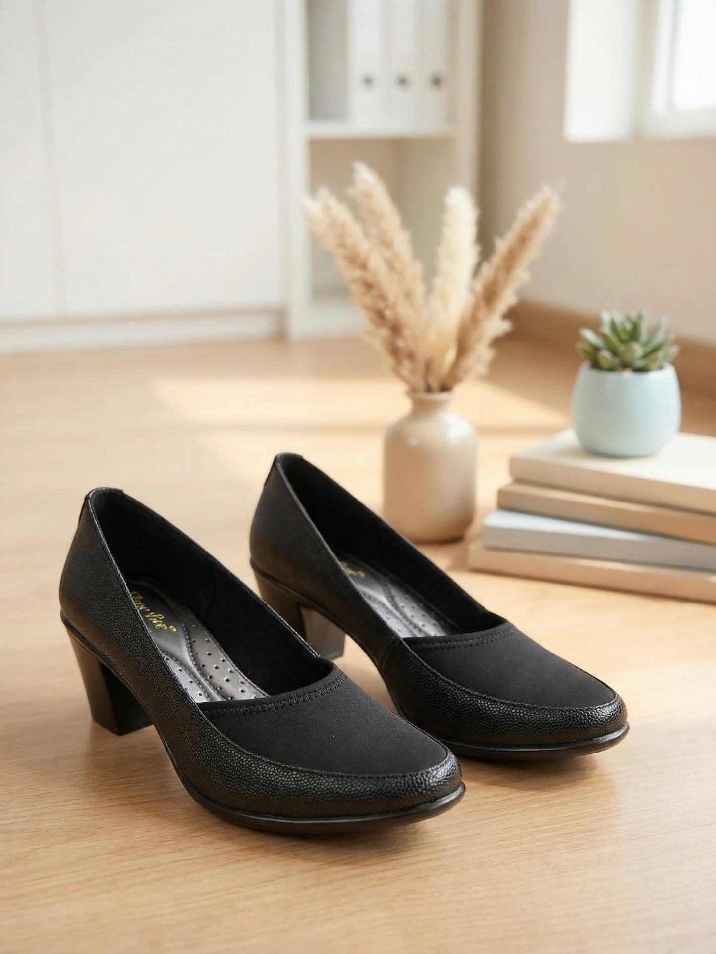 Black Textured Block Heel