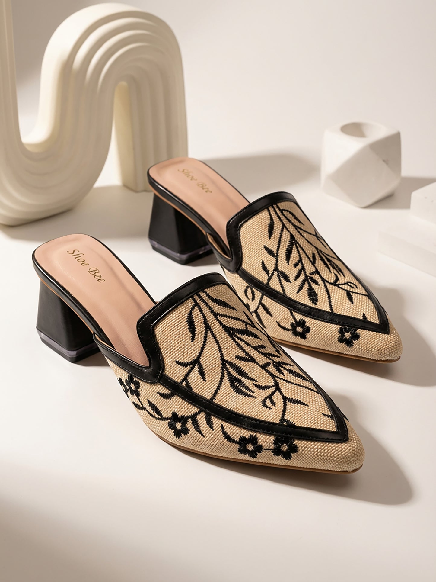 Embroidered Mule Heel