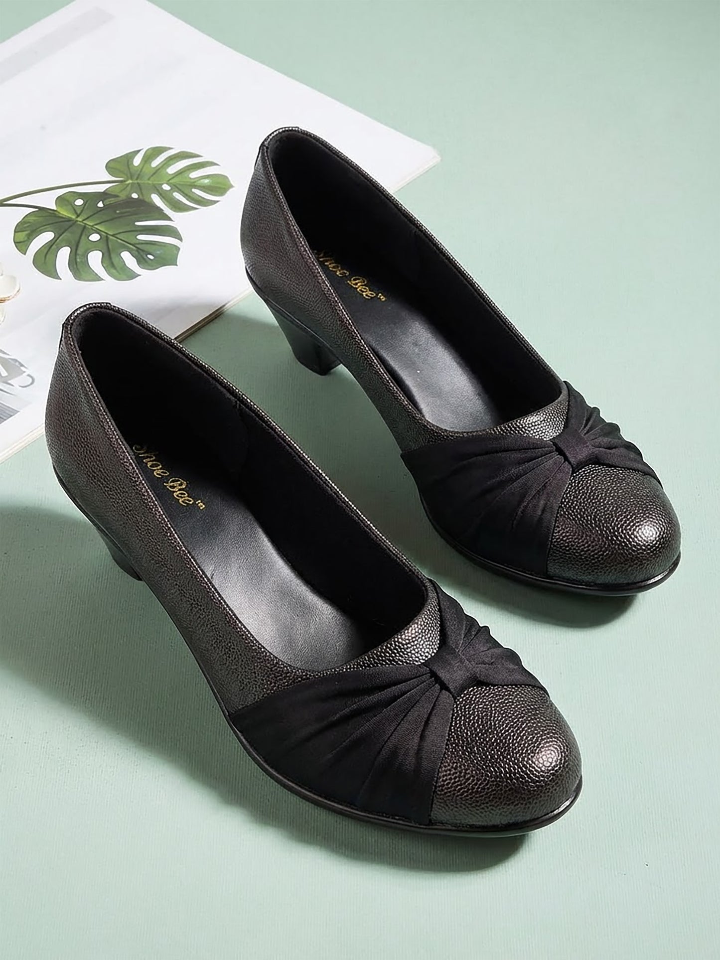 Black Bow Block Heel