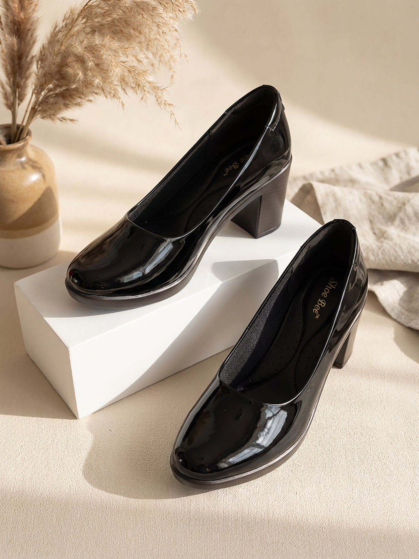 Black Glossy Block Heel