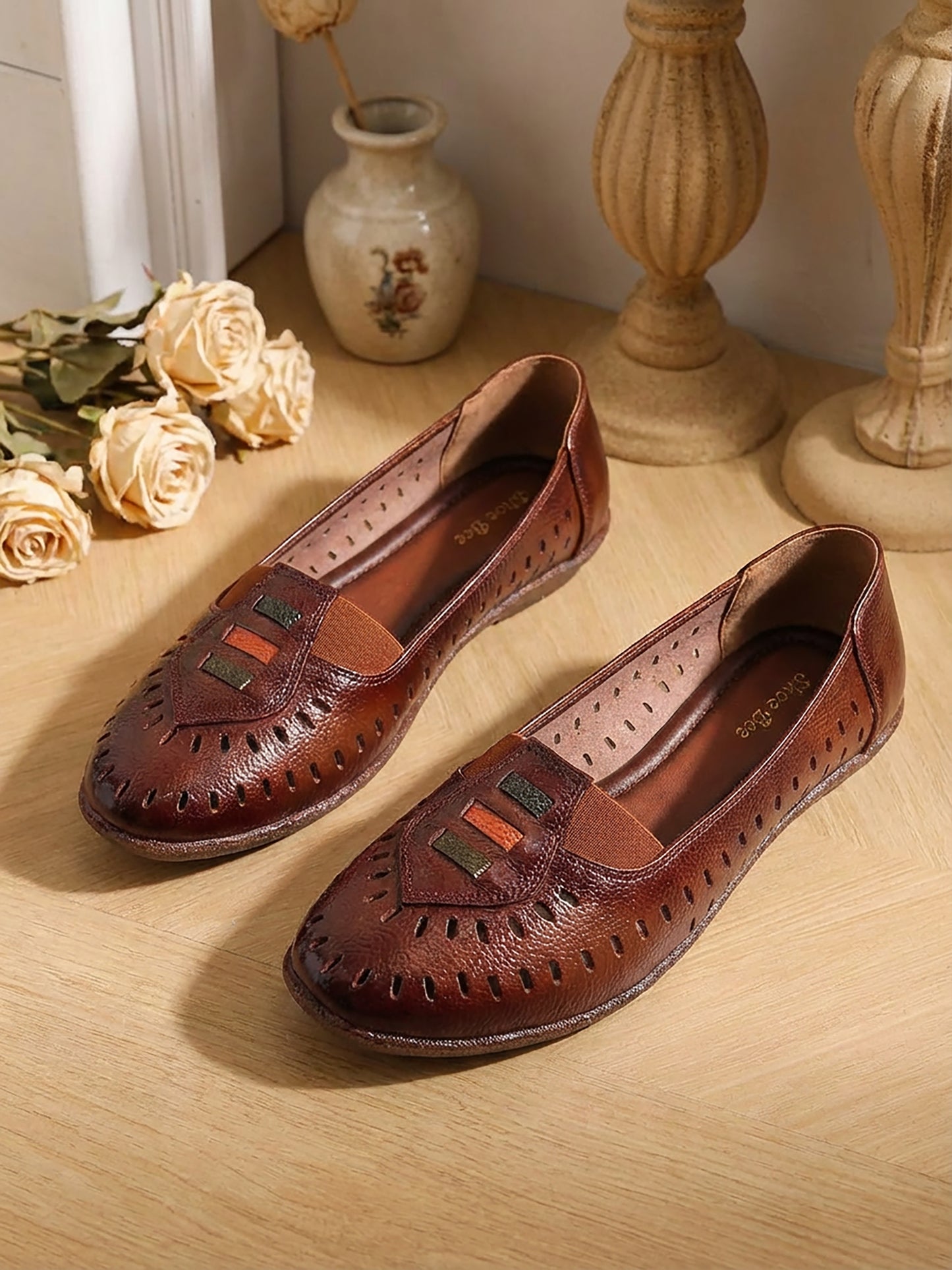 Brown Leather Flat Heel