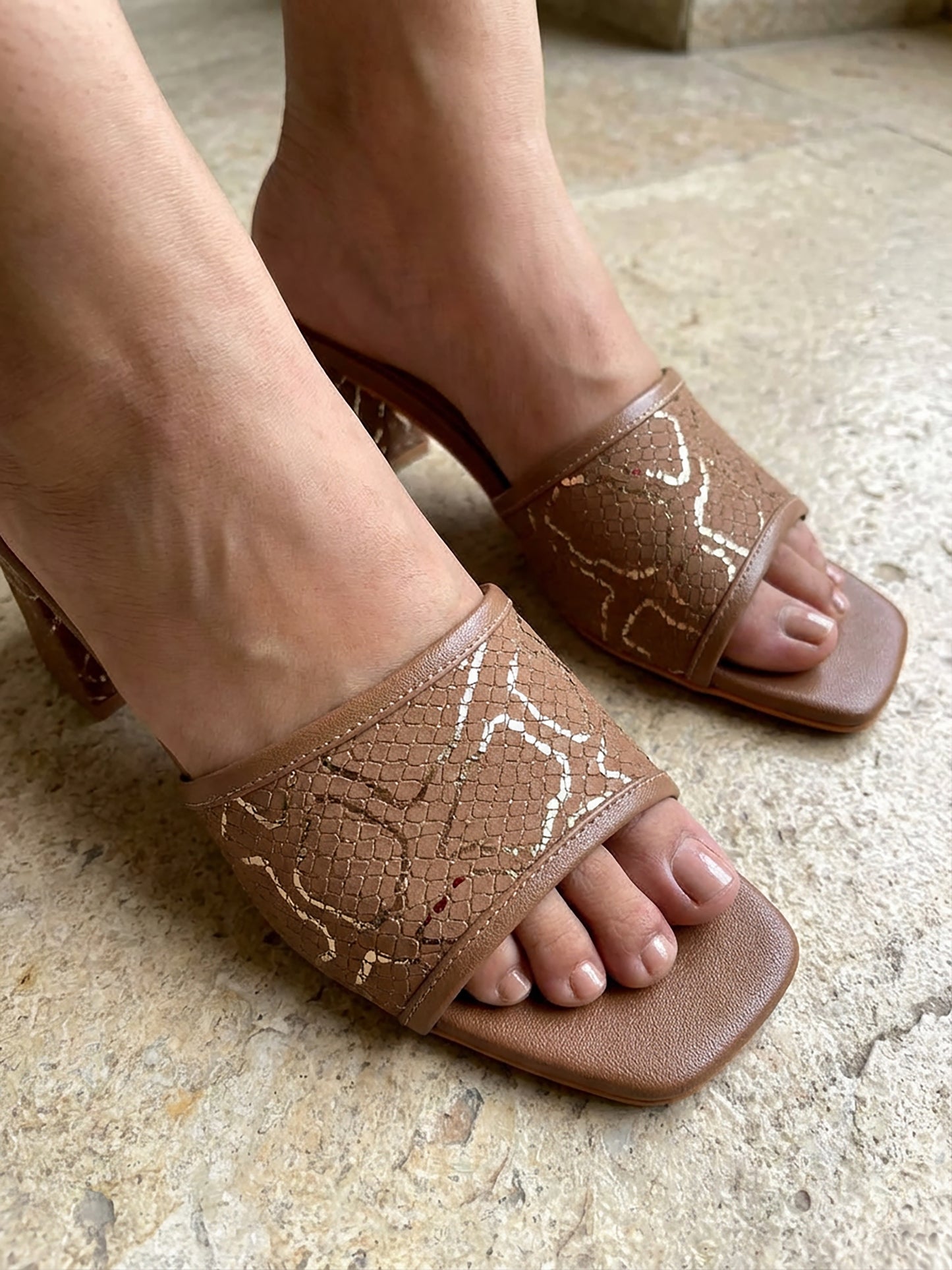 Square Toe Textured Slip-Ons