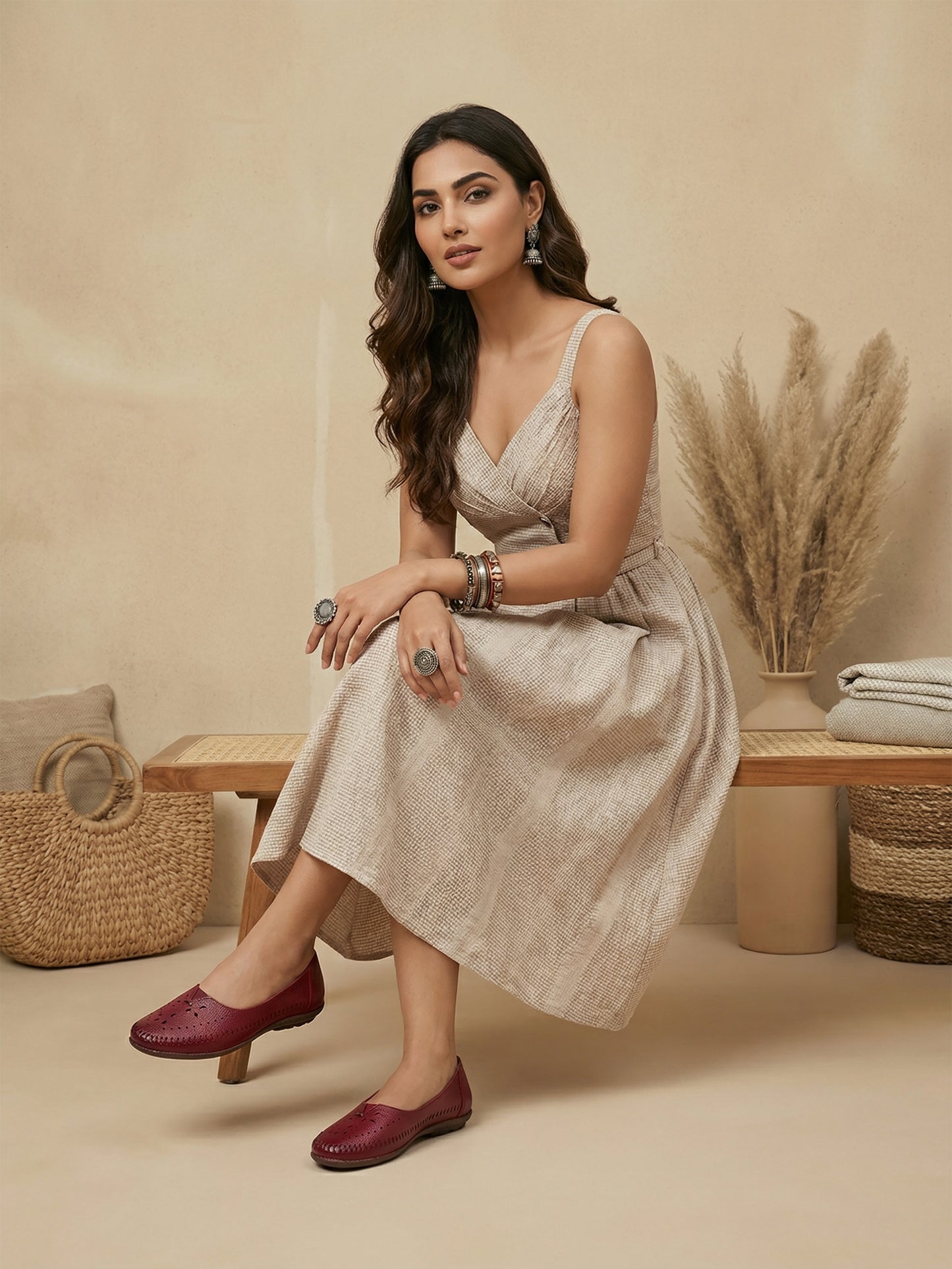 Maroon Leather Flat Heel