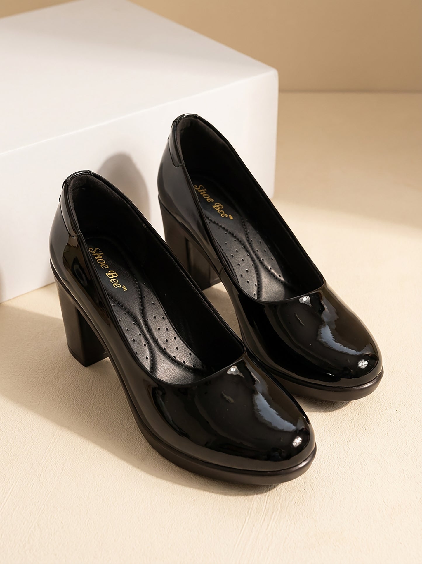 Black Glossy Block Heel