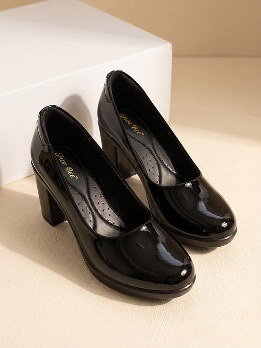 Black Glossy Block Heel
