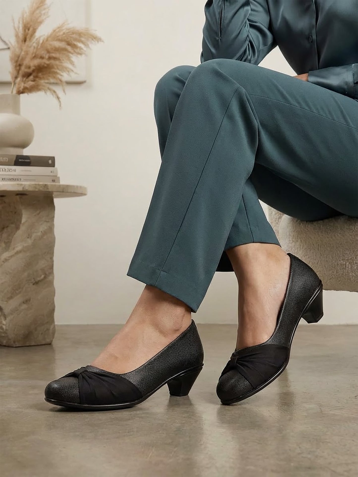 Black Bow Block Heel