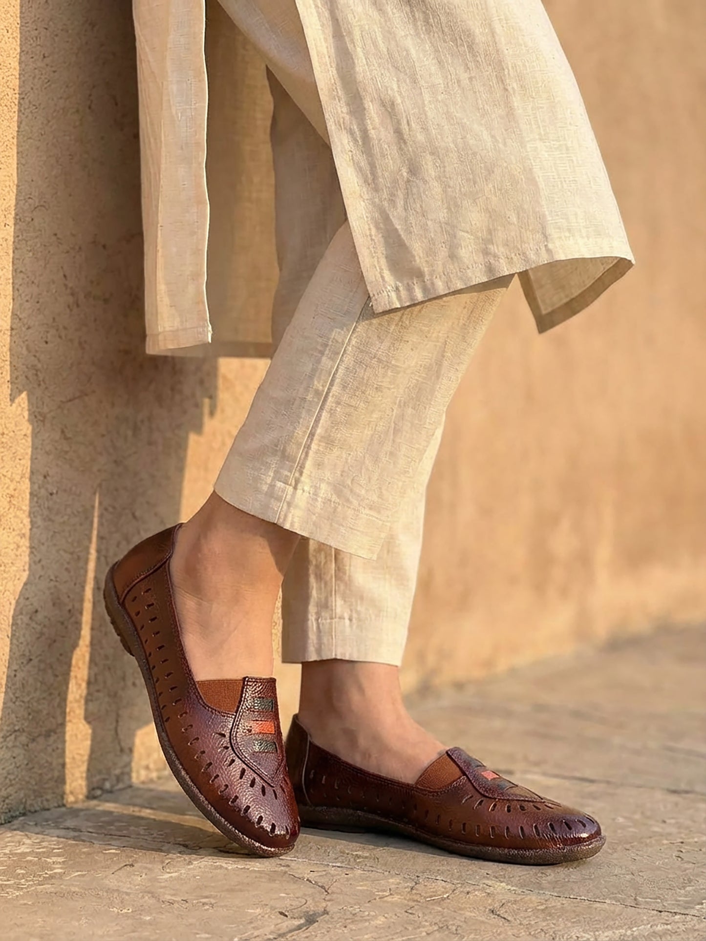 Brown Leather Flat Heel