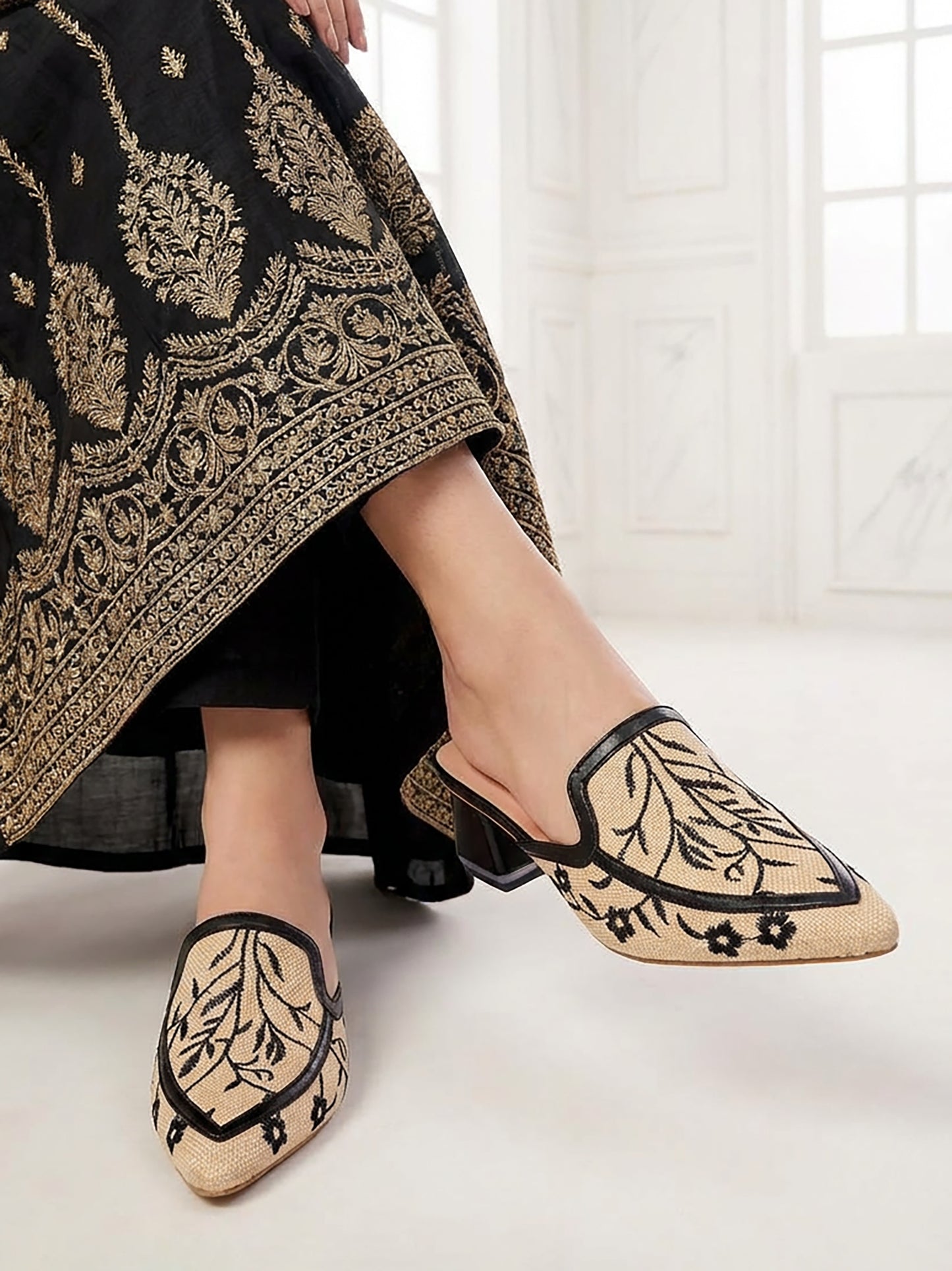 Embroidered Mule Heel
