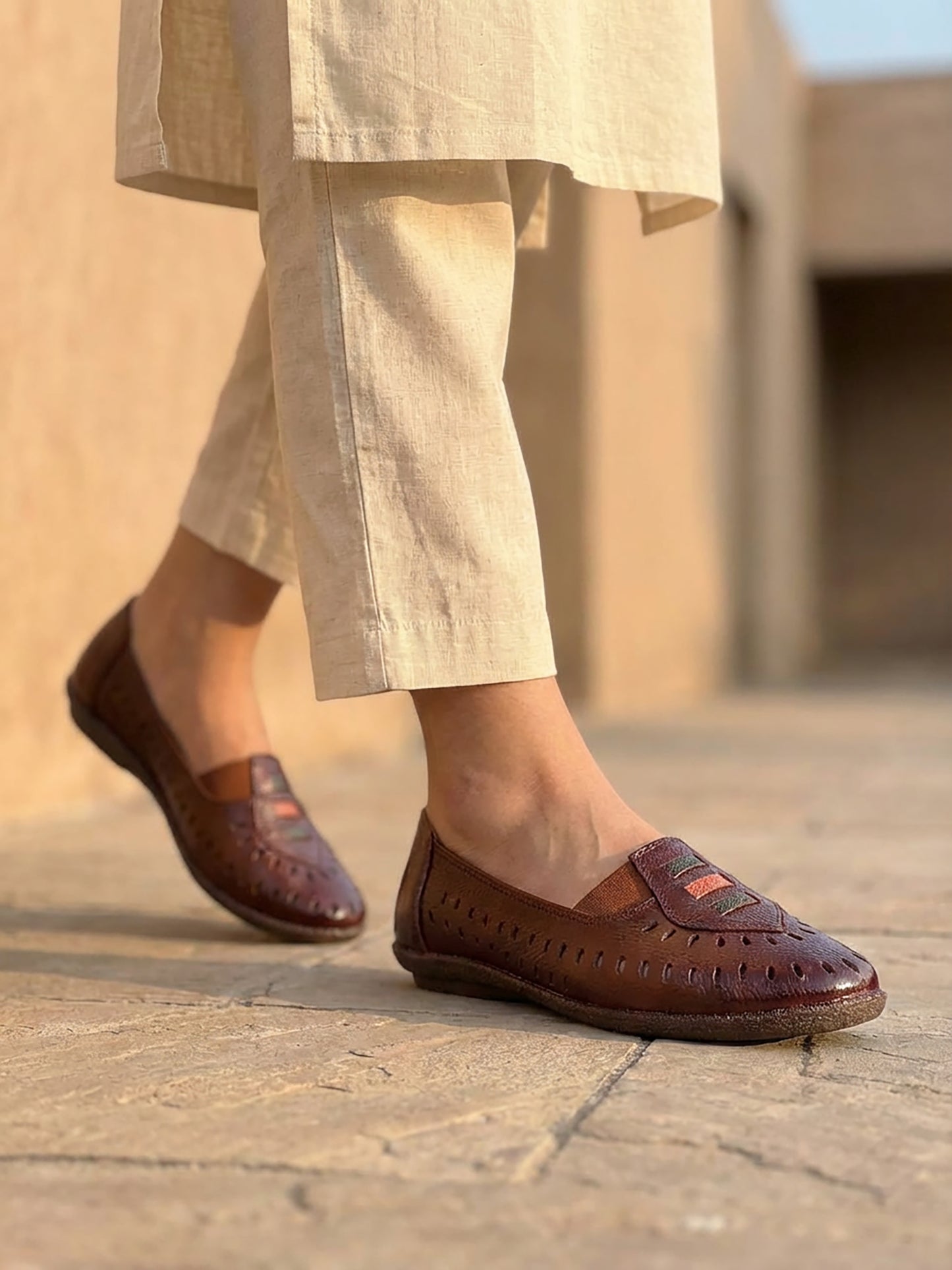 Brown Leather Flat Heel