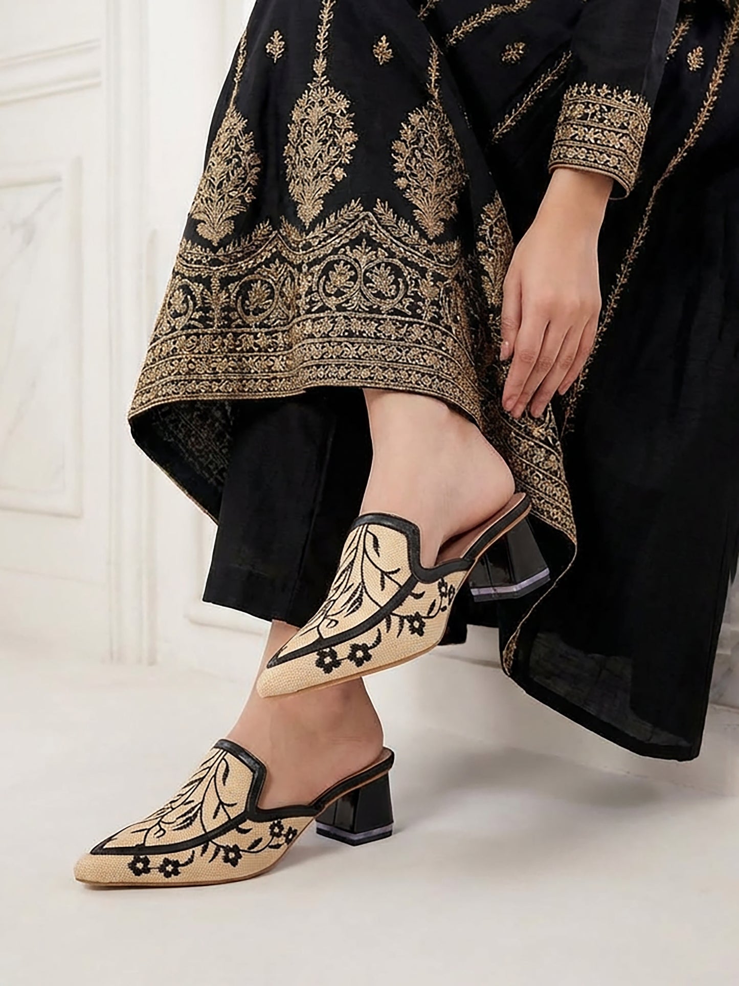 Embroidered Mule Heel