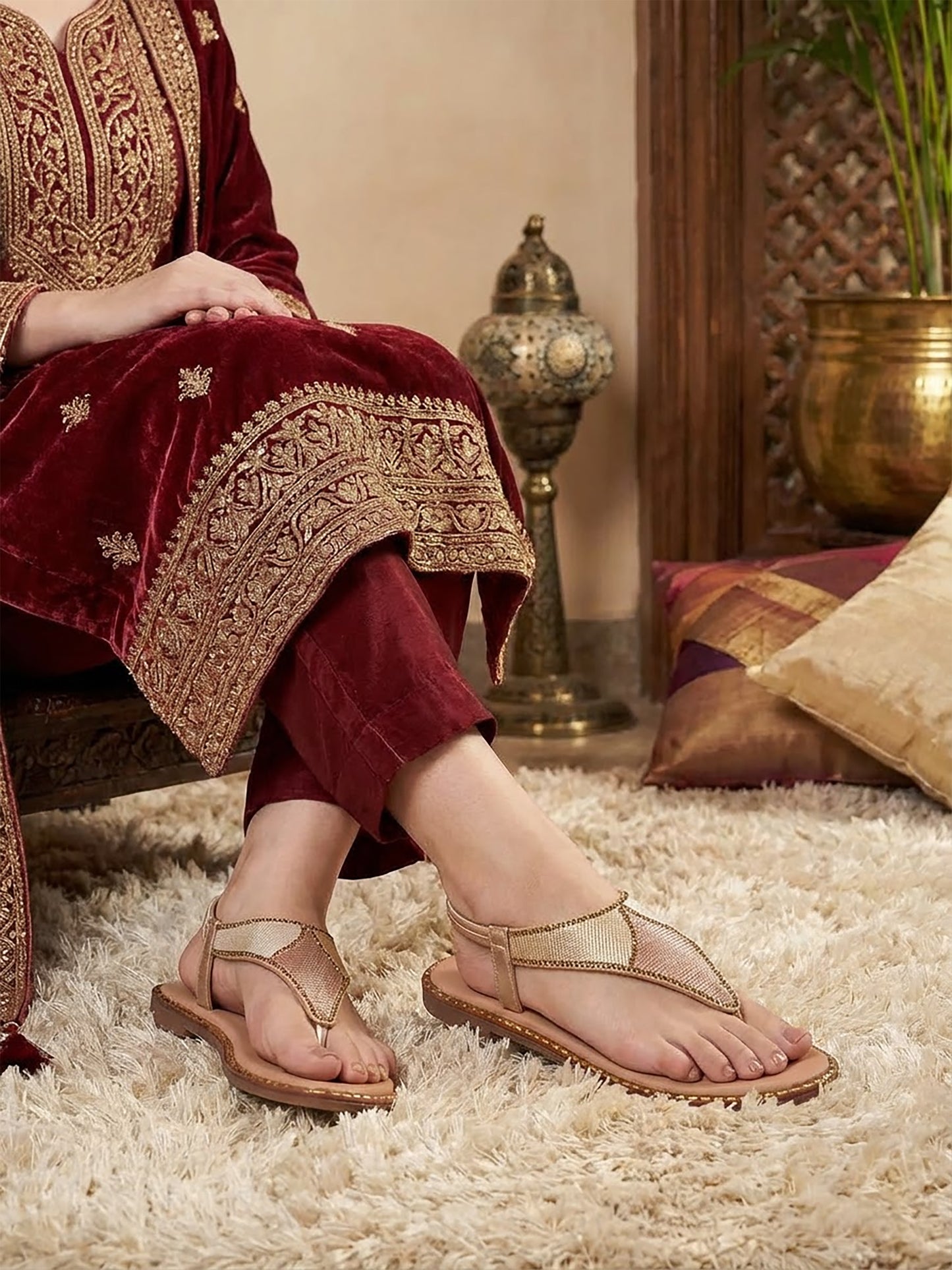 Patterned Flat Slip-On Sandals