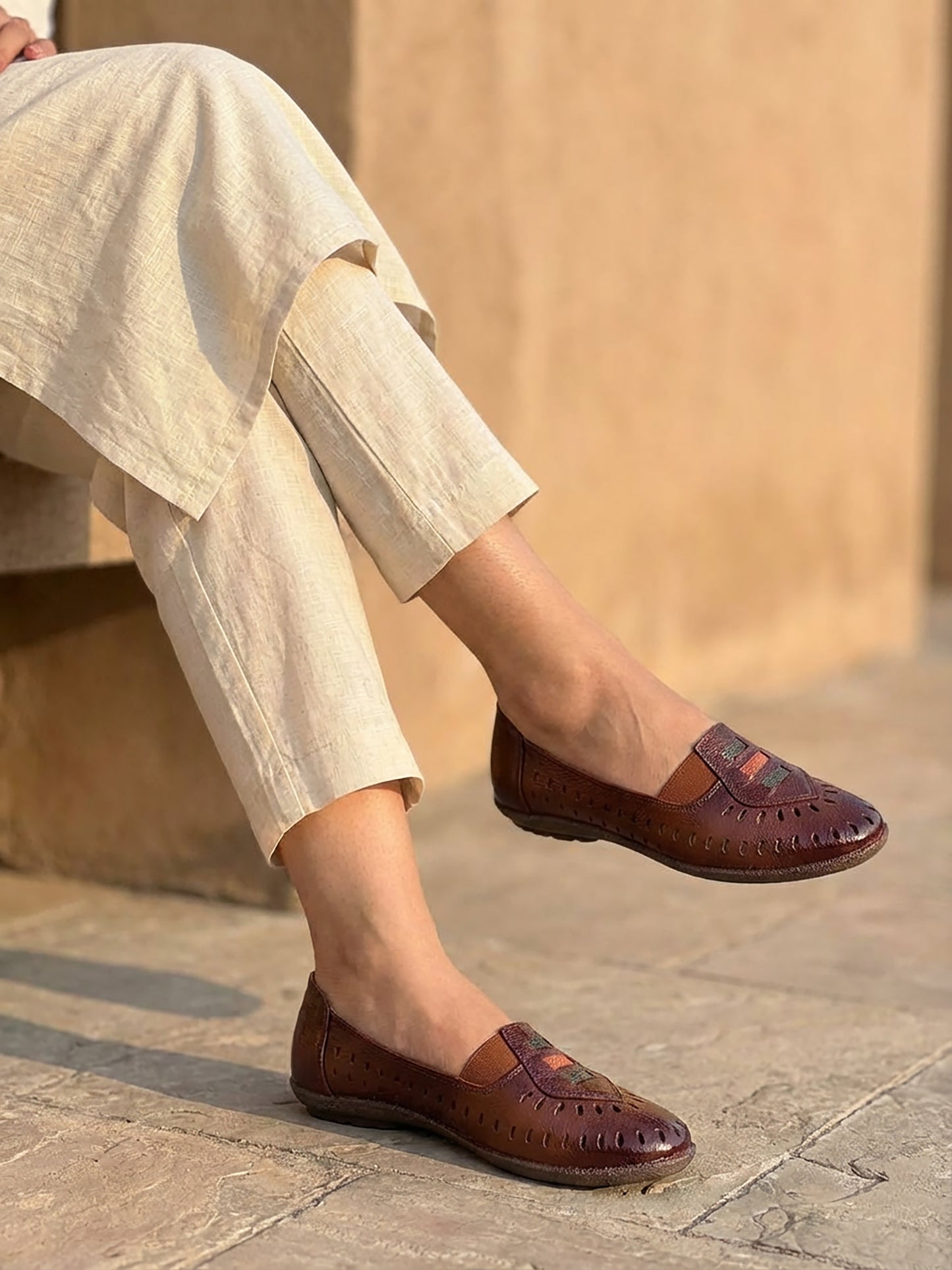 Brown Leather Flat Heel