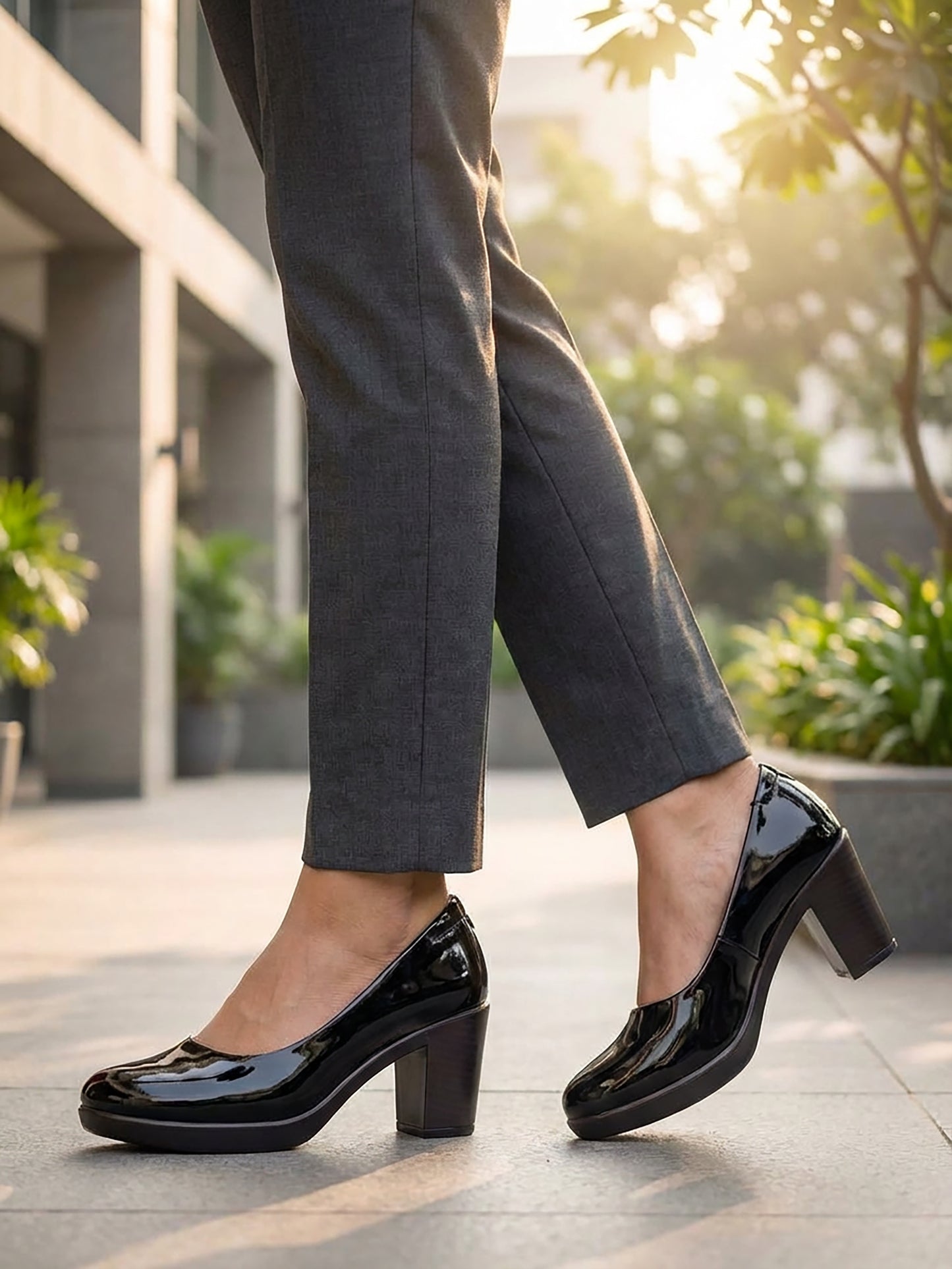 Black Glossy Block Heel