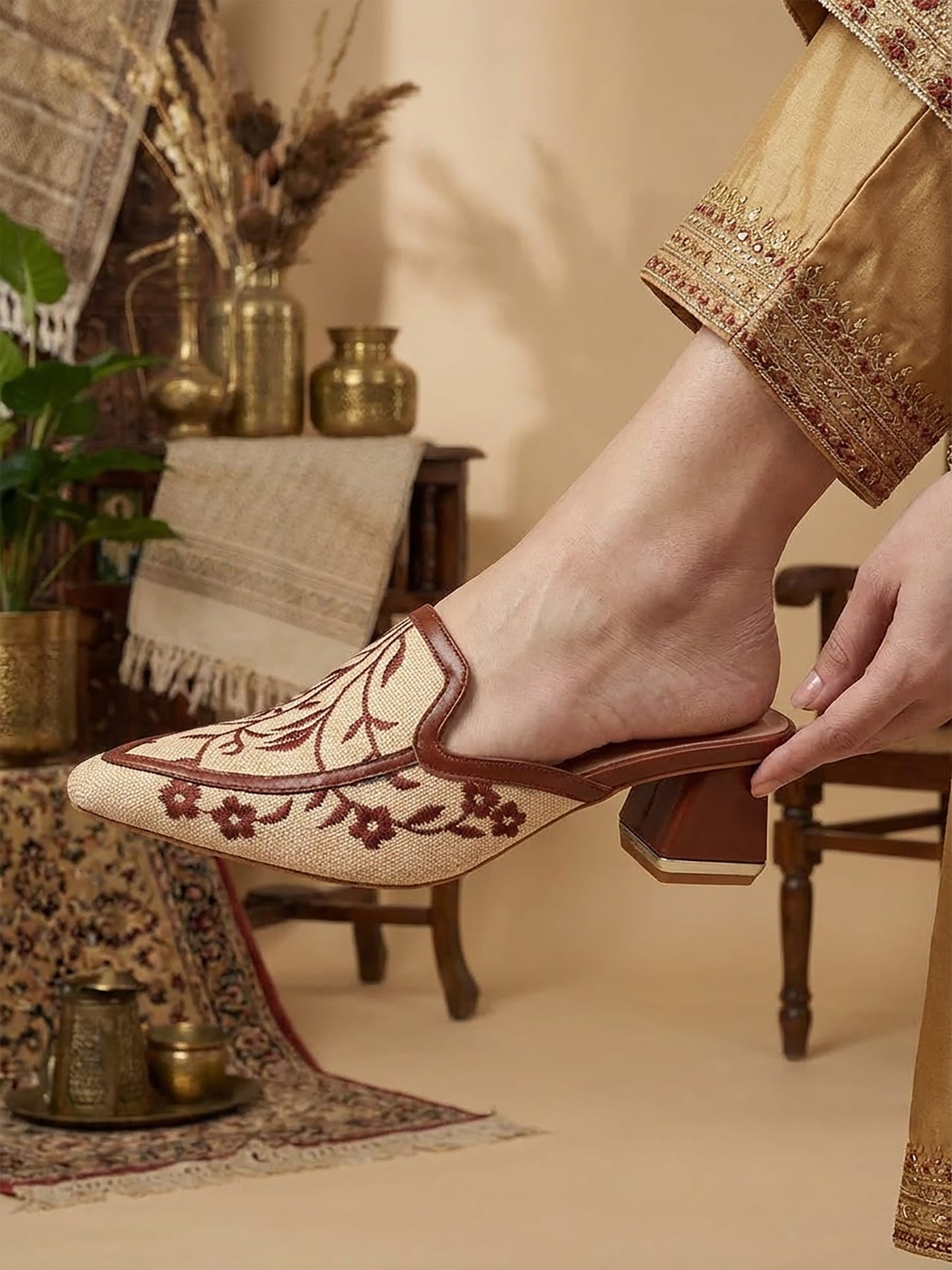 Embroidered Mule Heel