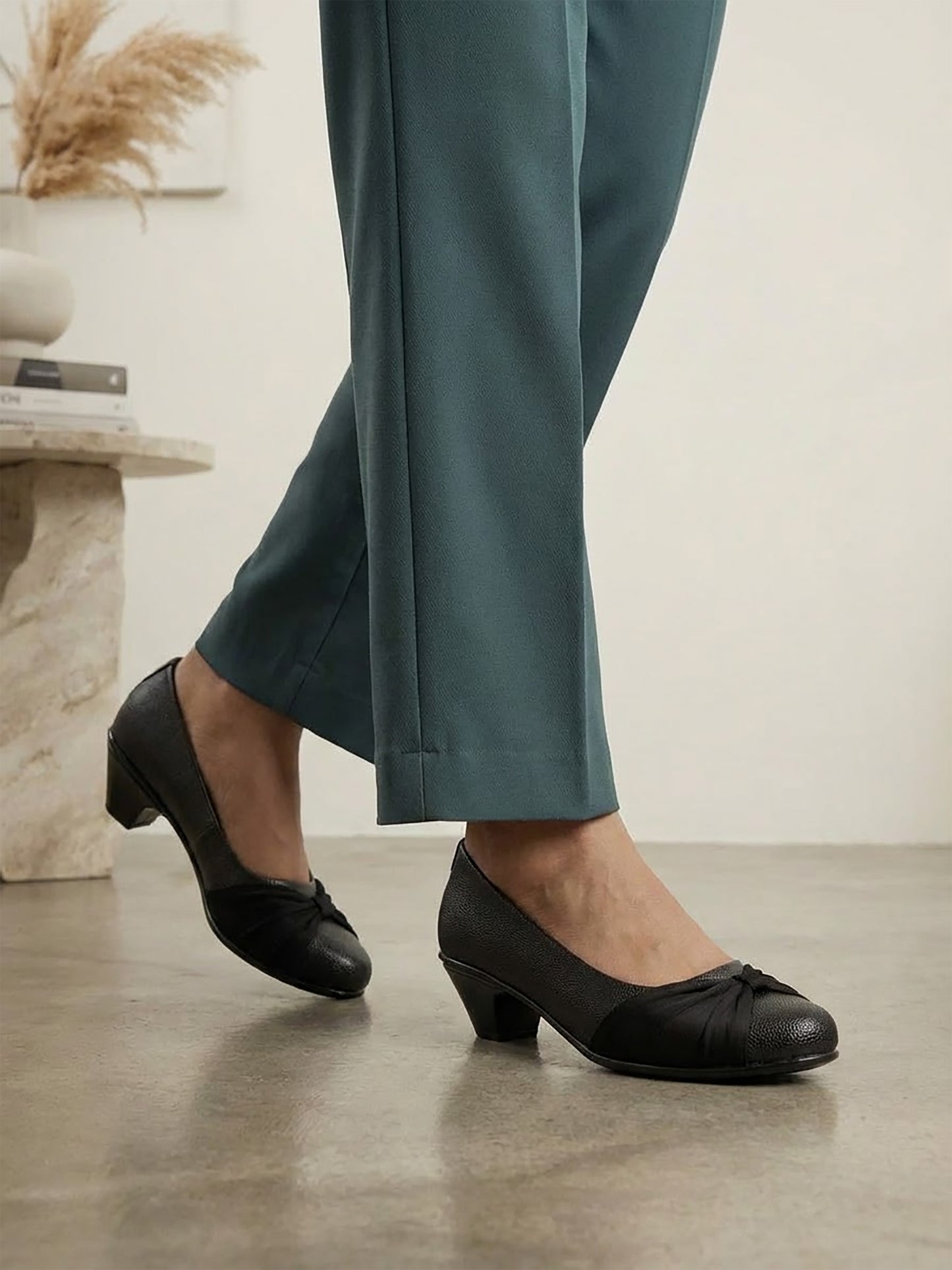 Black Bow Block Heel