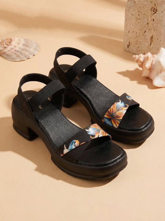Block Heel Sandal - Graphic Print