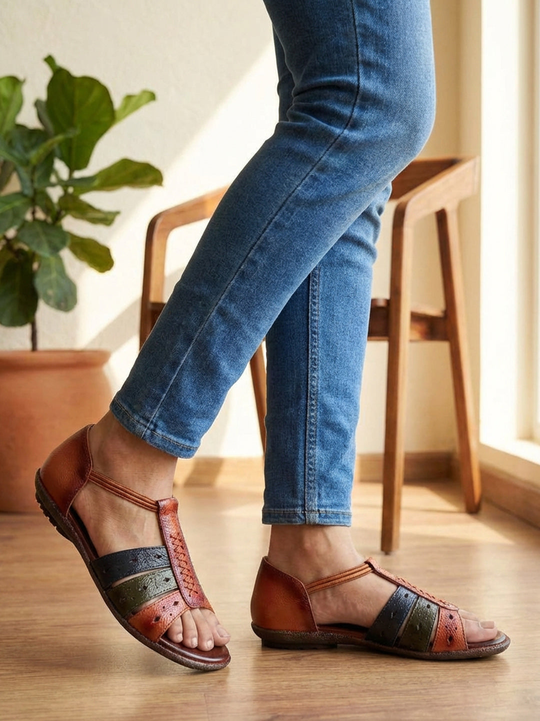 Tan Leather Flat Heel