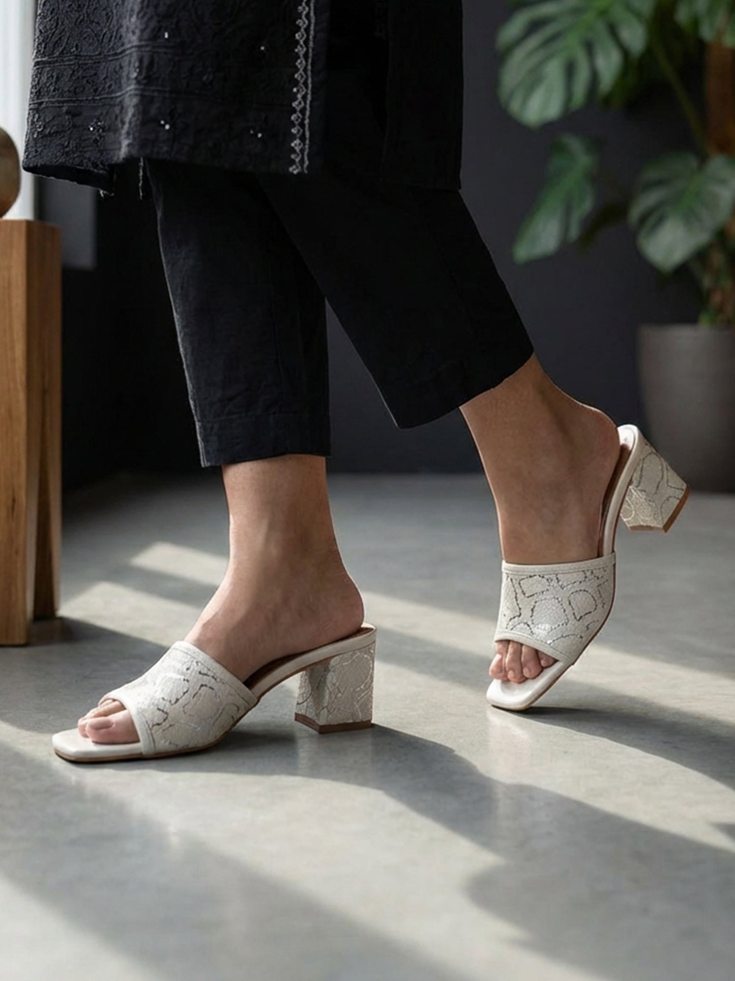 Square Toe Textured Slip-Ons