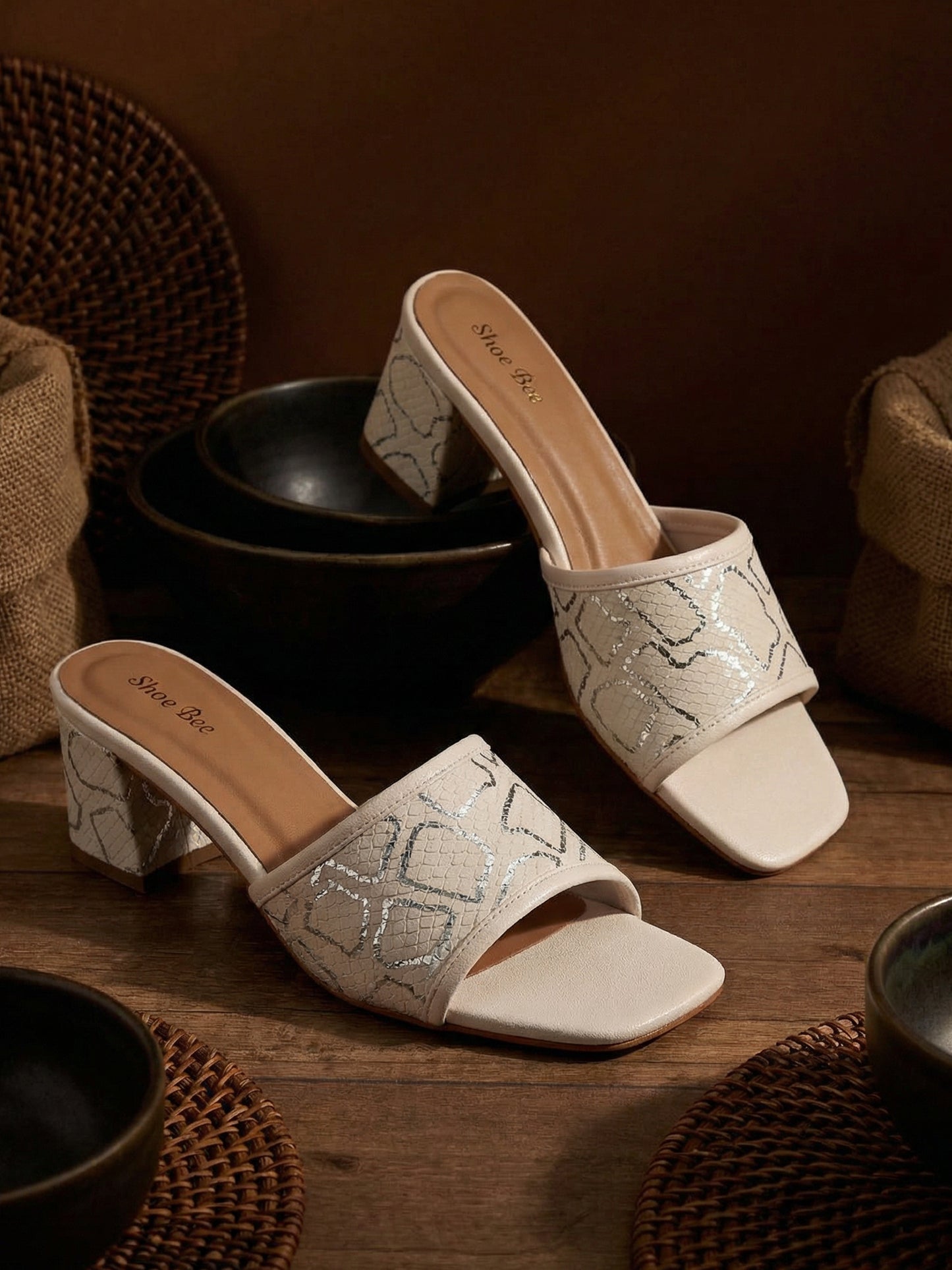 Square Toe Textured Slip-Ons