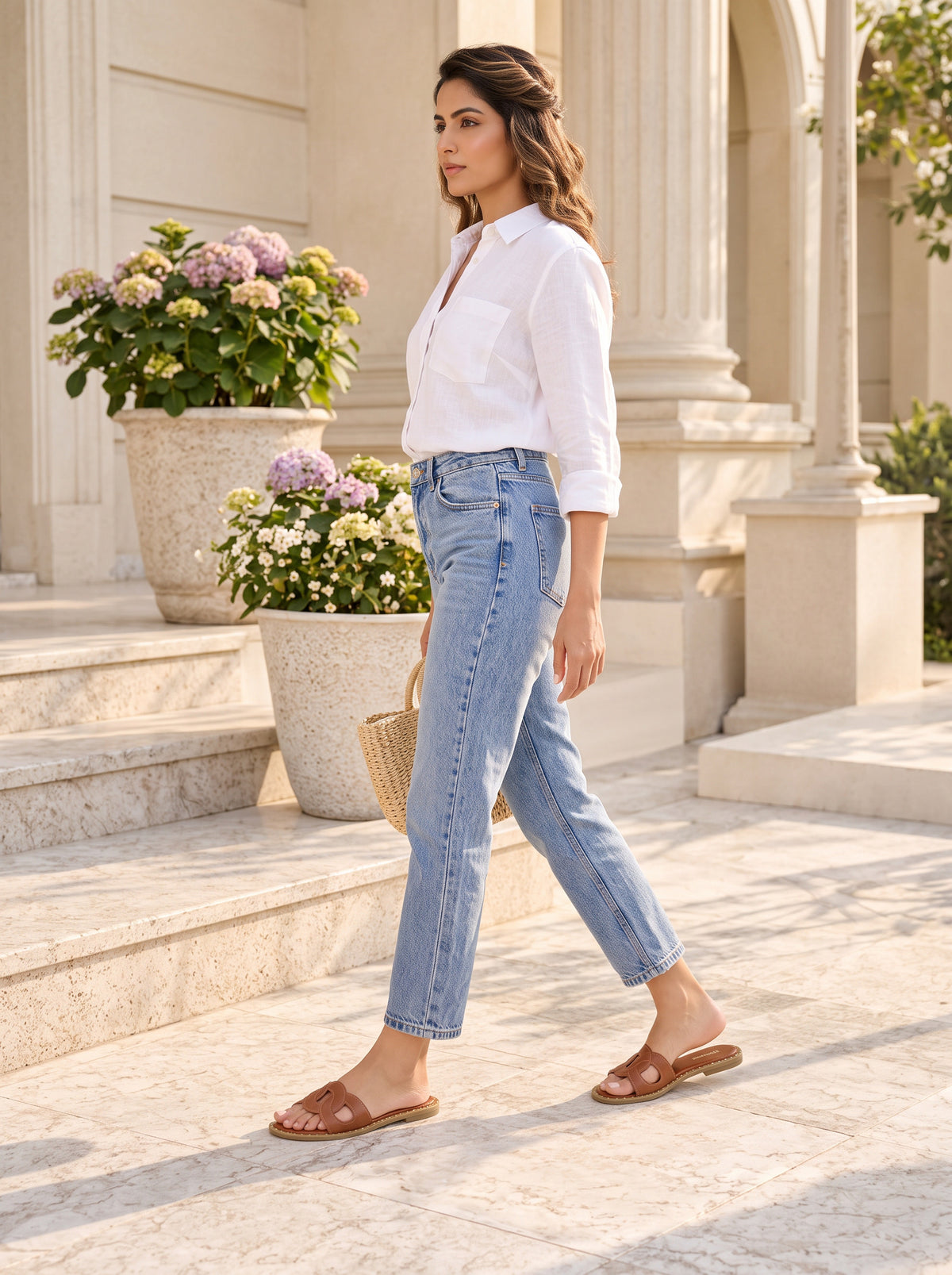 Faux Leather Flat Slides